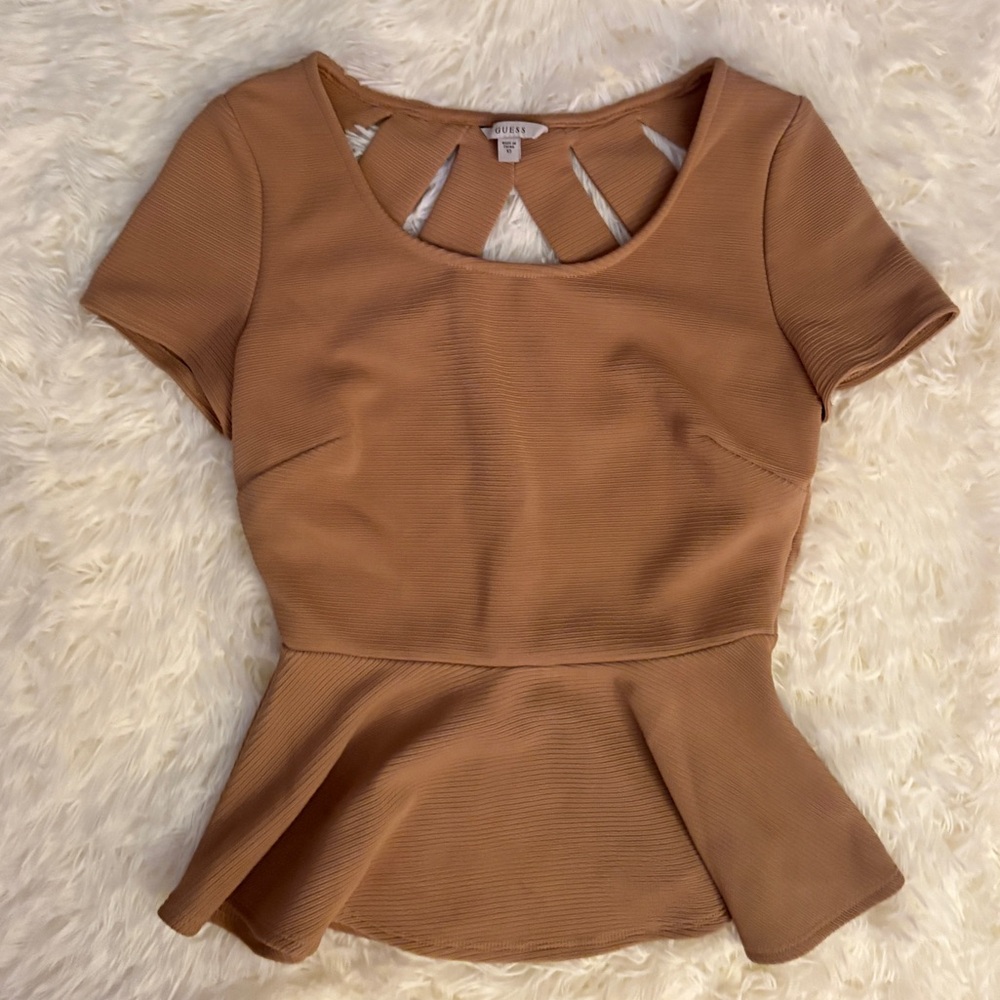 Guess Tan Peplum Blouse